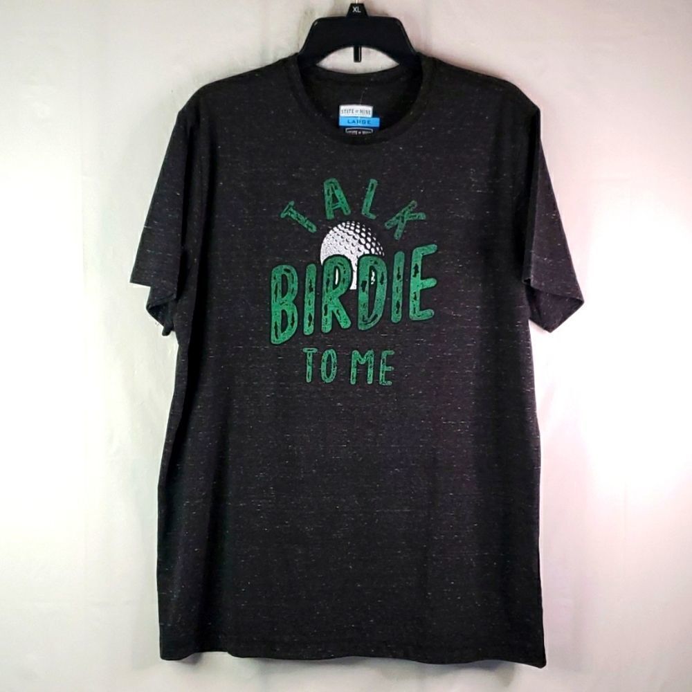 Large Talk birdie to me Funny pun golf shirt Gray and green State of mind